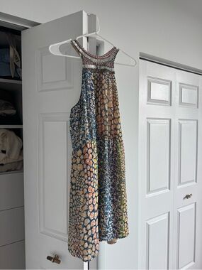 Smocked Halter Mini Dress in Multicolor Pebble Print